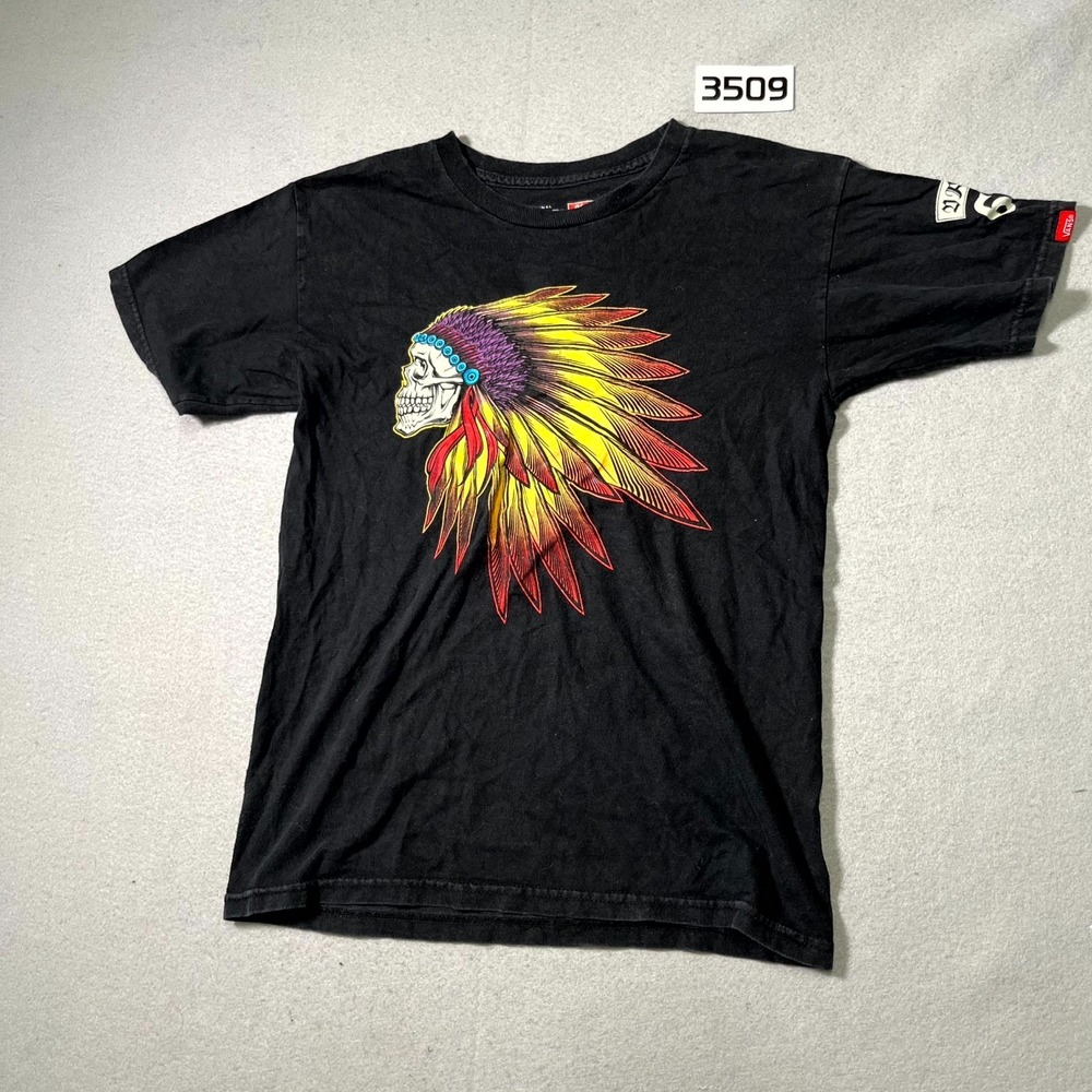 Vans Original‎ T Shirt Mens S Black Skull Headdress Graphic Short Sleeve Cotton